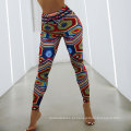 Padrões geométricos coloridos imprimir ginástica fitness cintura alta calças de ioga collants femininos